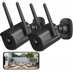 NEW Septekon Security Camera Outdoor 2 Pack, 2.4G Wired WiFi Cameras for Home Security, 2K Surveillance Cameras with Motion Detection and Siren, 2-Way Audio, Night Vision, IP66 Waterproof, Black