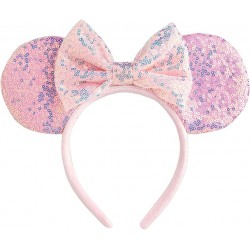 NEW Mouse Ears Headband with Bow, Double-sided Sequins, Glitter Hair Band for Birthday Party, Holiday Dresses & Cosplay
