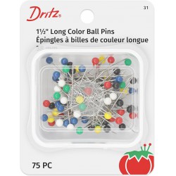 NEW Dritz 31 75 Piece Long Color Ball Pins, 1-1/2