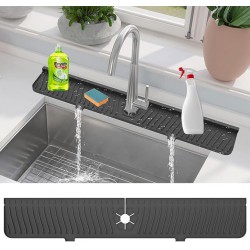 NEW 30 inch Kitchen Sink Splash Guard, Silicone Faucet Splash Guard, Large Size Silicone Sink Mat for Kitchen Bathroom, Faucet Handle Drip Catcher Tray (Black)