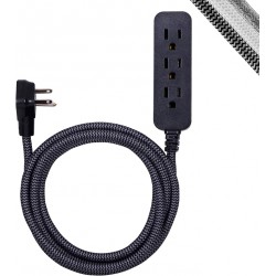 NEW GE Pro 3-Outlet Power Strip with Surge Protection, 8 Ft Designer Braided Extension Cord, Grounded, Flat Plug, 250 Joules, Warranty, UL Listed, Black/Gray, 41282