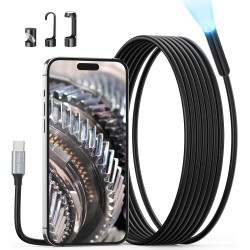 NEW Endoscope Camera with Light, Teslong USB-C Borescope Inspection Camera with 8 LED Lights, 10FT Flexible Waterproof Fiber Optic Cam, Snake Scope Cam Compatible with iPhone 15, Android Phone &Tablet