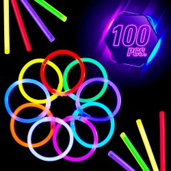 NEW 100 Pack Glow sticks,8 inch Ultra Bright glowsticks Party Favour Packs bulk mixed colors,glow stick necklaces great for neon party weddings concerts Fun and great gift boys girls and adults alike