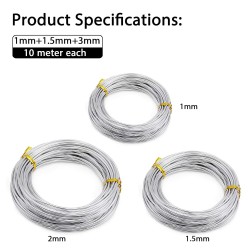 NEW Aluminum Craft Wire, 98.4Ft/ 30m 1mm 1.5mm 2mm Silver Metal Wire Armature Flexible Bendable Crafting Wires for Jewelry Making DIY Crafts Gardening Sculpting, 10m/roll