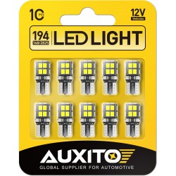 NEW AUXITO 194 LED Light Bulb 6000K White 168 2825 W5W T10 Wedge 14-SMD LED Replacement Bulbs for Car Dome Map Door Courtesy License Plate Lights, Pack of 10
