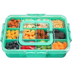 NEW Xyptorix Snack Box Container for Kids - Adjustable 12-Compartment Snack Containers with Lid and Handle,Dishwasher Safe, BPA-Free, Portable Food Storage for School, Travel, Park (Green)
