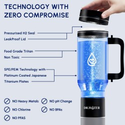 NEW (READ NOTES) Dr.Water Hydrogen Water Bottle | 3X More Hydrogen | 32oz Hydrogen Water Generator | with Handle and Straw | Cup Holder Compatible for Travel | Water Hydrogenator (HydroTumbler) | Midnight Black