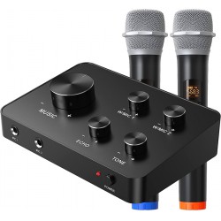 NEW Rybozen Wireless Microphone Karaoke Mixer System, Dual Handheld Wireless Microphone for Karaoke, Smart TV, PC, Speaker, Amplifier, Church, Wedding - Support HDMI, AUX in/Out