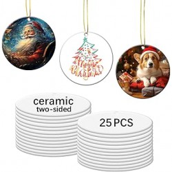 NEW 25 PCS Sublimation Ceramic Ornament Blank 3 inch Round Two-Sided Printed White Ceramic Decoration Handmade DIY Personalized Christmas Home Decoration Bulk