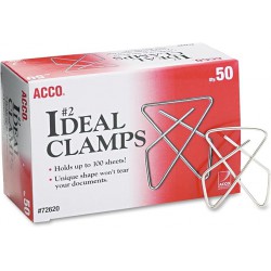 NEW ACCO Ideal Butterfly Paper Clamps, Steel Wire, Small 1.5 Inch Size, 100 Sheet Capacity, Silver, 50 Clamps per Box (A7072620)