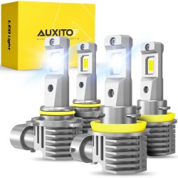NEW AUXITO 9005/HB3 H11/H8/H9 LED Headlight Bulbs Combo, 400% Brighter 6500K Cool White, 120W Fanless Light Bulbs, Pack of 4