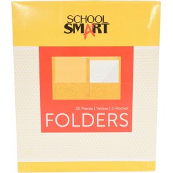 NEW School Smart Heavy Duty 2 Pocket Portfolio with 3 Hole Fastener - 9 1/2 x 12 in - 25 Pack - Yellow