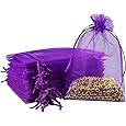 NEW Sheer Organza Bags 3x4 Inch,100PCS Purple Mini Organza Drawstring Bags Organza Jewelry Pouches Wedding Party Valentine Gift Mesh Candy Bag