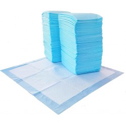 NEW Amazon Basics Absorbent Puppy Pads for Potty Training and Incontinence, 5-Layer Leak-Proof Design, Quick-Dry Surface, Regular Size, 22 x 22 Inch, Scented, Pack of 100, Blue & White