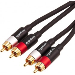 NEW 8FT Amazon Basics 2 RCA Audio Cable for Amplifier, Active Speakers or Subwoofer with Gold-Plated Plugs, 2.4 m, Black