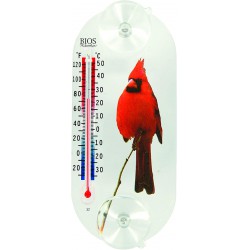 NEW BIOS Weather Indoor/Outdoor Suction Cup, Cardinal, Window Thermometer, Lightweight, C/F Readings, Mercury Free, Durable, Weather Resistant