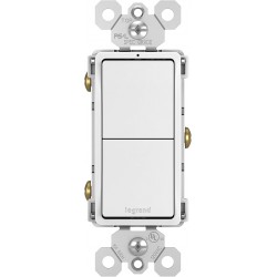 NEW Legrand Radiant RCD11WCC6 15 Amp Combination 2-in-1 Decorator Rocker Light Switch, Two Single Pole Switches, White (1 Count)
