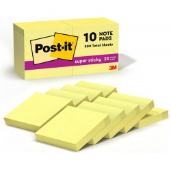 NEW Post-it Super Sticky Notes, 2x2 in, 10 Pads, 2X The Sticking Power, Canary Yellow, Recyclable (622-10SSCY)