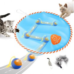 NEW Migipaws Interactive Cat Ball Toy Set, Fun Tracker, Glowing Chase Ball with MystiChaser Pouch, Fluffy Tail, A Small Mice(Blue)