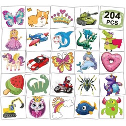 NEW CHARLENT 204 PCS Individually Wrapped Temporary Tattoos for Kids - Fun Tattoos for Boys Girls Birthday Party Favors Goodie Bag Fillers