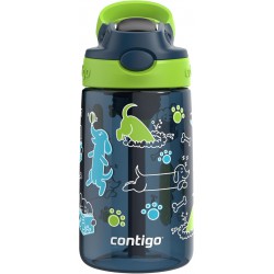 NEW Contigo Kids Aubrey Straw Water Bottle with Leak-Proof Lid, BPA-Free Plastic, Dishwasher Safe, Lime with Dogs, 14 oz (414 mL)