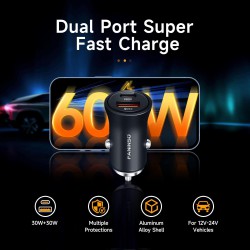 NEW 60W Car Charger USB C Fast Charge, Aluminum Dual Port Cigarette Lighter Adapter, Car Phone Charger for iPhone 16/15/14 Pro Max Plus, iPad, Samsung Galaxy S24/S23/S22 & More