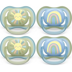 NEW Philips Avent Ultra Air Pacifier 0-6m, Smiling Sun/Blue Rainbow, 4 pack SCF085/49