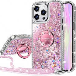 NEW XYZ for iPhone 15 Pro Max Case with Stand, Phone Case with Double Ring Kickstand, Women Girls Bling Luxury Protective Case Heart for iPhone 15 Pro Max, Purple