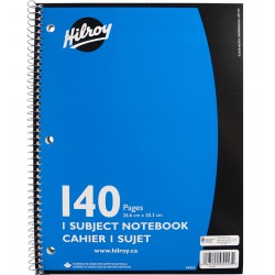 NEW Hilroy 1-Subject Coil Notebook, 8 x 10.5, Wide Ruled, 3-Hole Punched, 140 Pages/70 Sheets