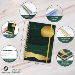 NEW LONELY OAK Daily Planner Undated to Boost Productivity, Undated To Do List Notebook, Spiral Appointment Book, Habit Tracker Journal, Goal Planner and Tracker to Hit Your Daily Goals (Sunset)