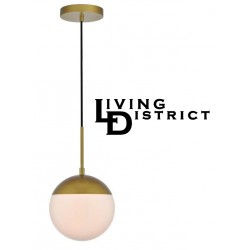 NEW Living District Eclipse 1 Light Brass Pendant with Frosted White Glass