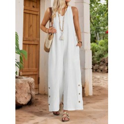 NEW 4XL EMERY ROSE Women's Solid Color Sleeveless Pocket Minimalist Jumpsuit, Casual Everyday Wear
