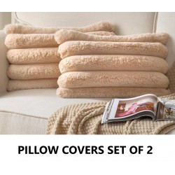 NEW Faux Fur Plush Throw Pillow Covers 12x20 Inch Set of 2 - Luxury Decorative Fuzzy Striped Soft Cozy Pillowcase for Couch, Sofa, Living Room - Camel