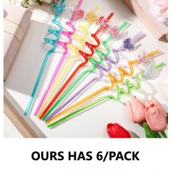 NEW 6 Pcs Heart Party Favors Glitter Straws Heart Shaped Sparkly Plastic Reusable Drinking Straws Crazy Loop