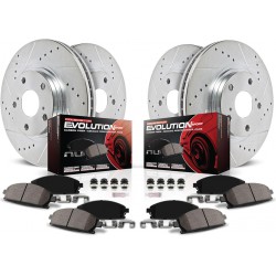 NEW Power Stop K2755 Front/Rear Ceramic Brake Pad and Cross Drilled/Slotted Combo Rotor One-Click Brake Kit