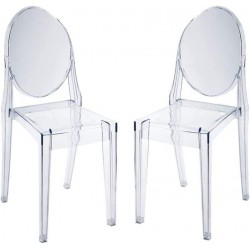 NEW SET OF 2 - Plata Import Ghost Armless Chair,Philippe Starck Style, Modern Clear Polycarbonate Dining Chair, Transparent Chair