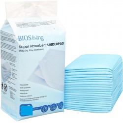 OPEN BAG 15/PACK - BIOS Living Disposable Underpads - Large (24 x 36) Super Absorbant Bed Pad for Incontinence, Used by Eldery, Seniors, Pets Training Pad, Babies, Pee Pads, Waterproof