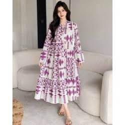 NEW LARGE Women's Boho Print Long Sleeve Maxi Dress Casual Loose V Neck Tiered Beach Maxi Dress