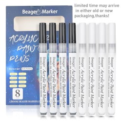 NEW Beager Black White Acrylic Paint Pens, 8 Pack 0.7mm Permanent Acrylic Paint Markers Waterproof Pens