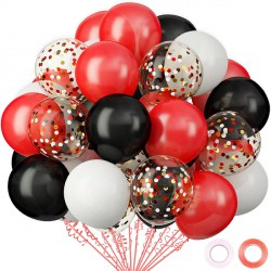 NEW 62 Pieces Black White and Red Confetti Latex Balloons Decoration - 12 Inches Colorful Confetti Balloons Set with 64ft Ribbon for Wedding Baby Shower Birthday Quinceanera Graduation Party Decorations Supplies