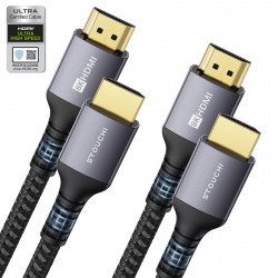 NEW 10K 8K HDMI Cables 2-Pack 6.6FT, Stouchi (Certified) 48Gbps Ultra High Speed HDMI® 2.1 Cable, 8K@60Hz, 4K@120Hz, 144Hz, HDCP 2.2&2.3, SBTM, Dynamic HDR, eARC Compatible with Apple TV 4K/Roku TV/PS5
