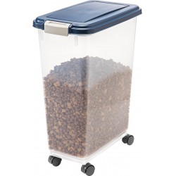 NEW IRIS USA 15.9 kg/ 44.5 L (47 US Qt.) WeatherPro Airtight Pet Food Storage Container with Attachable Casters, For Dog Cat Bird and Other Pet Food Storage Bin, Keep Fresh, Translucent Body, Navy