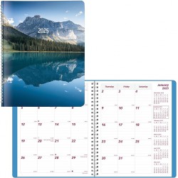 NEW Brownline 2025 Essential Monthly Planner, 14 Months, December 2024 to January 2026, Twin-Wire Binding, 8.875 x 7.125, Mountain Blue (CB1200G.04-25)