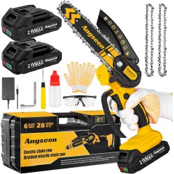 NEW Mini Chainsaw Cordless 6 Inch, Chainsaw with 2 Batteries & 2 Chains, Lightweight Cordless Chain Saw with Safety Lock for Tree Trimming, Branches, Wood Cutting