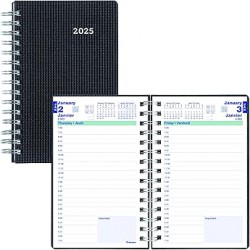 NEW Blueline 2025 Essential Daily Planner, Appointment Book, 12 Months, January to December, Spiral Binding, 8 x 5, Black, Bilingual (C2504.81BT-25)