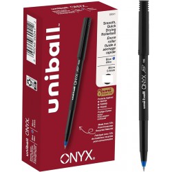 NEW 7/PACK uni-ball ONYX Rollerball, Stick Roller Ball Pen Micro-0.5mm, Blue Ink (60041)