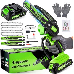 NEW ANGSEEN Mini Chainsaw Cordless 6 Inch, 850W Electric Chainsaw with 3 Chains and 2 Guide Plate Light Weight Chainsaw Battery Chain Saw for Wood Cutting Tree Trimming(Green 1*Battery)