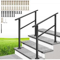 NEW VIVOHOME 2-Pack 3 Step Hand Rails for Outdoor Steps, Wrought Iron Railing, Black Oval Exterior Hand Railing for Porch, Deck, or Indoor Stairs, Railing Kit