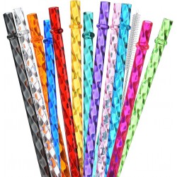 NEW ALINK 12-Pack Reusable Plastic Clear Swirl Straws, 11 Long Hard Tumbler Replacement Drinking Straws for 16 OZ 20 OZ 30 OZ Stanley, YETI, Starbucks Tumblers with Cleaning Brush