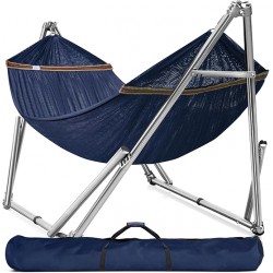 NEW Tranquillo Double Hammock with Stand 650lb Capacity Double Hammock with Spreader Bar, Solid Grade 201 Stainless Steel 30s Set Up, Sturdy Flexible Hammock Stand Portable, Outdoor Indoor, Aegean